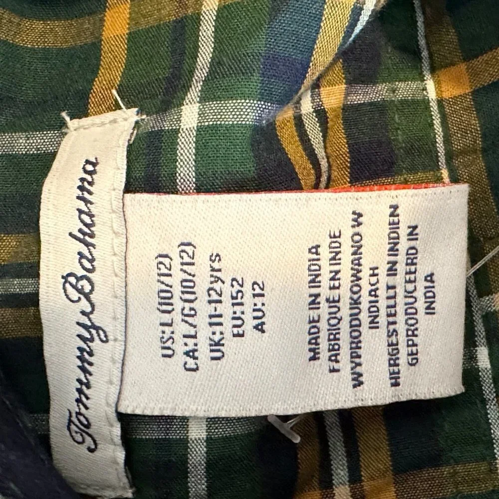 Tommy Bahama Green Plaid Boys Button Up‎ Shirt